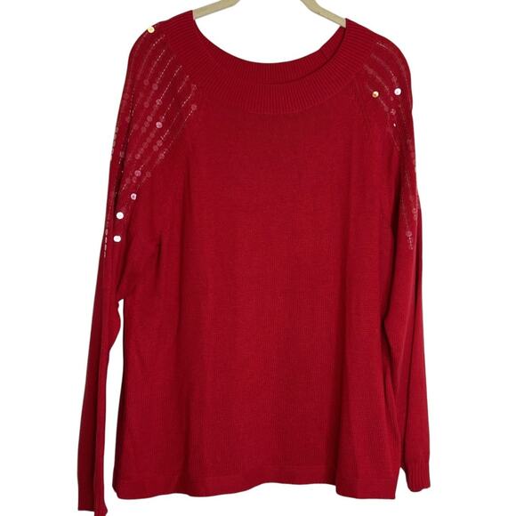 Nic & Zoe Womens Sweater Size Large Red Sequined Long Sleeve Lightweight Knit - Picture 1 of 8